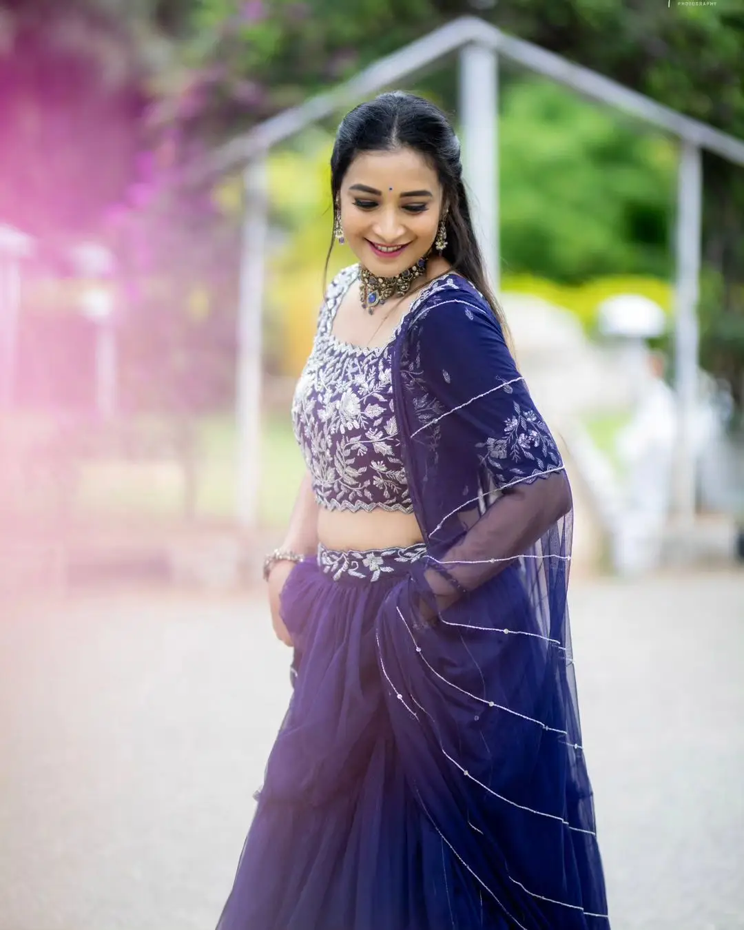 ETV Actress Bhanu Sri in Beautiful Blue Lehenga Choli